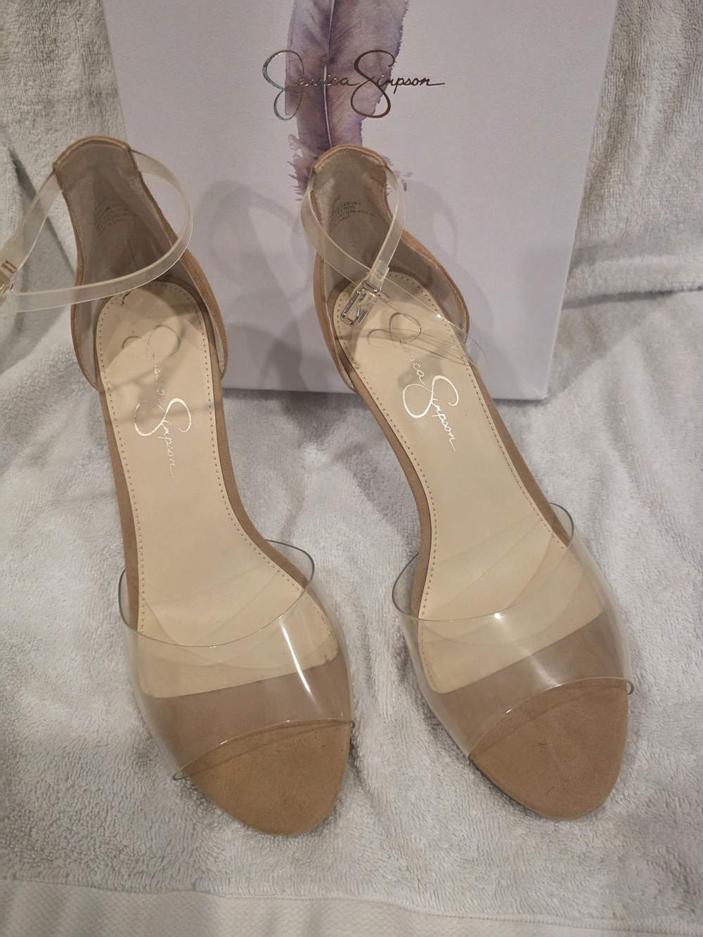 Jessica Simpson Clear Strap Tan Heels